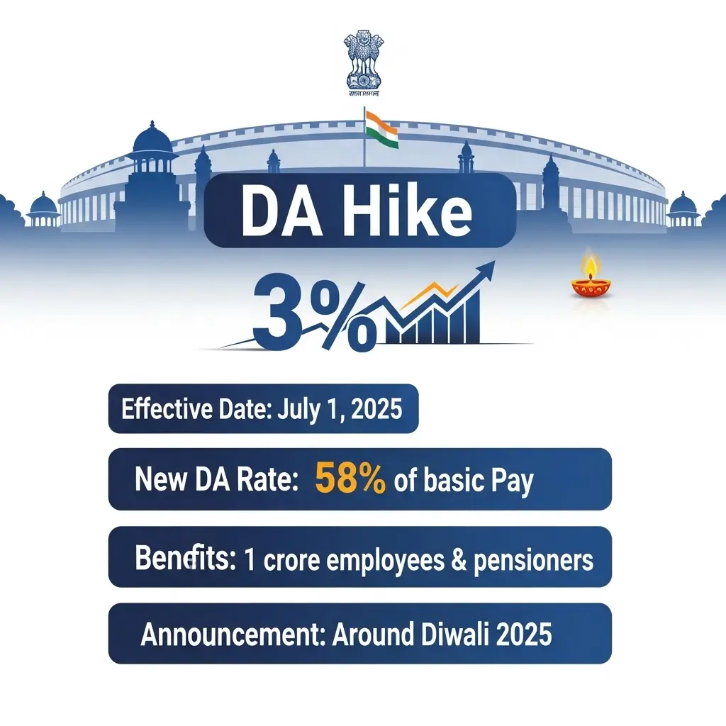 DA Hike July 2025 – Central Government Employees Dearness Allowance Increased to 58%